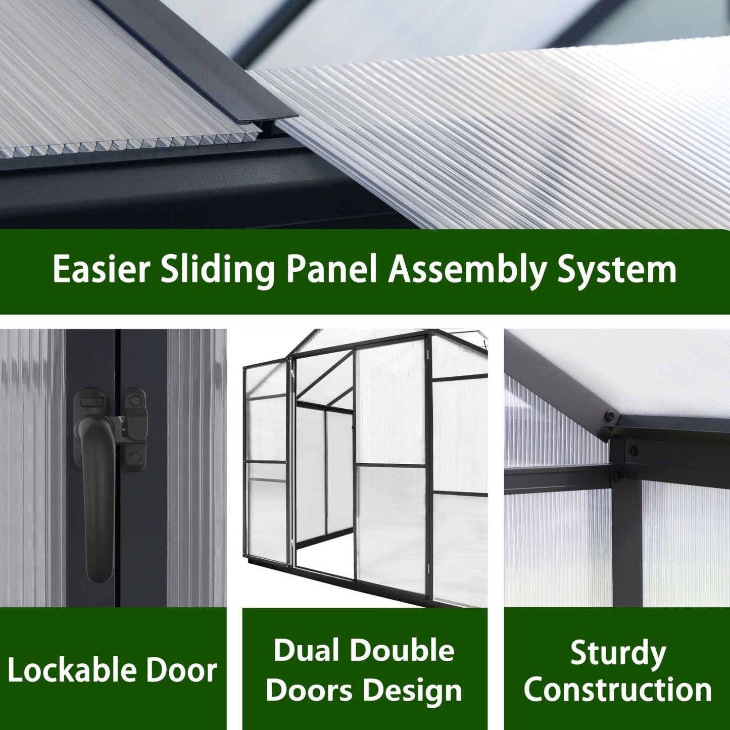 VEIKOUS Kit de serre de jardin à entrée latérale en aluminium avec fenêtre de toit réglable et porte verrouillable, gris.