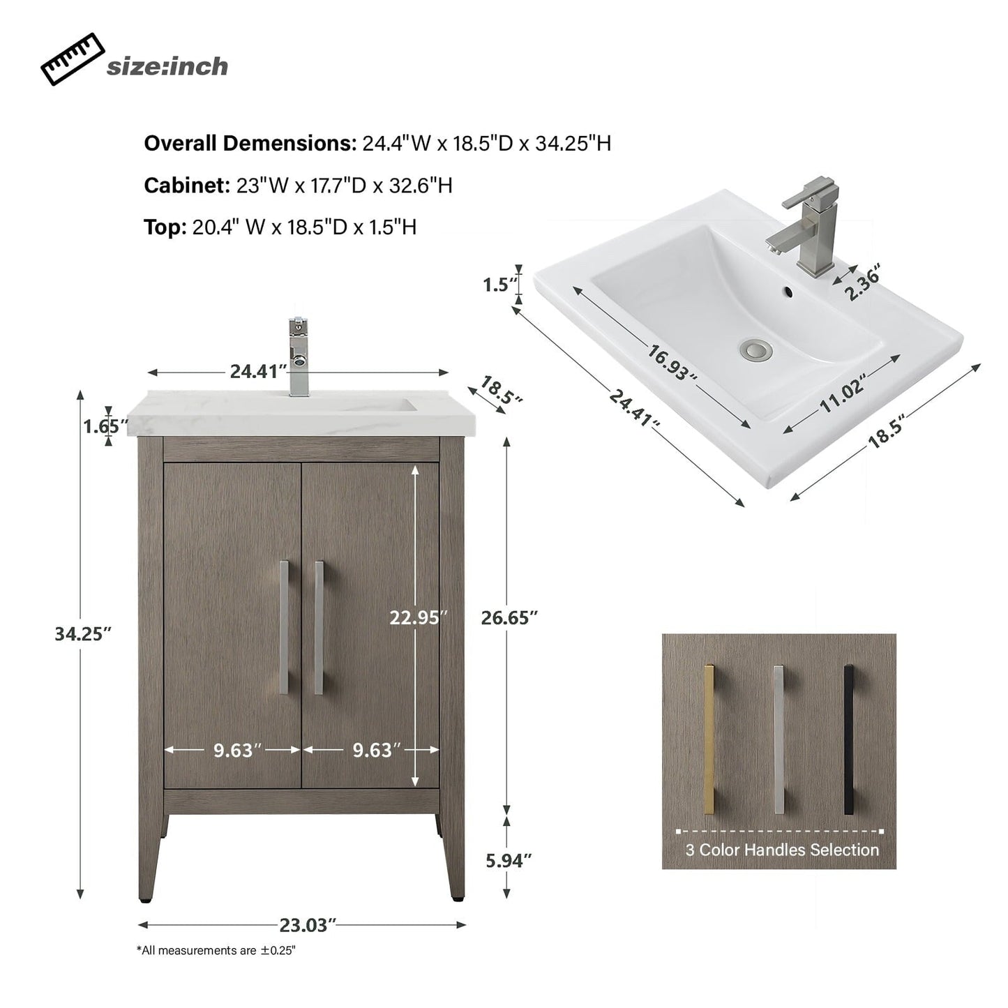 Meuble-lavabo de salle de bain Vanity Art à lavabo simple, 20, 24 ou 30 pouces, avec dessus en céramique.