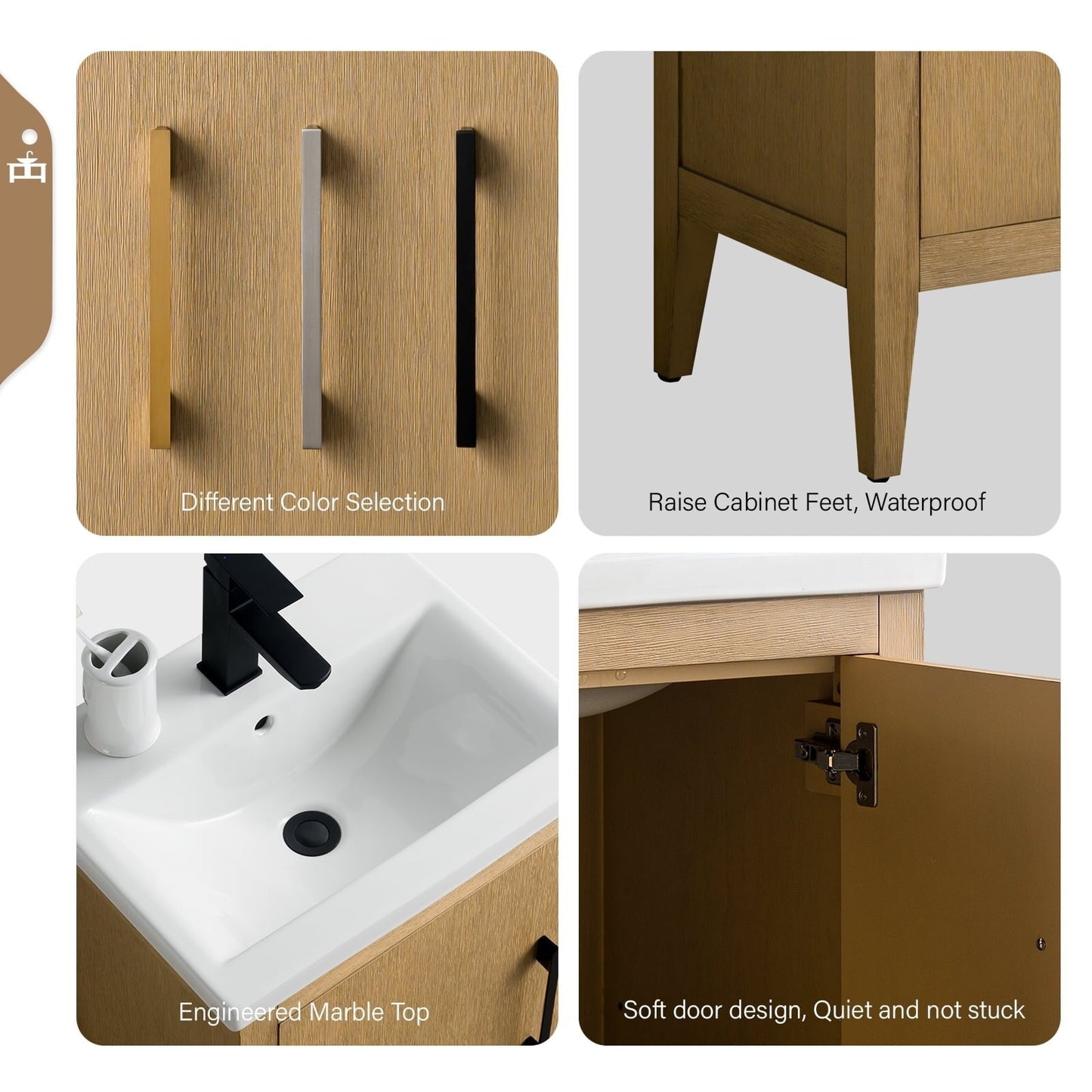 Meuble-lavabo de salle de bain Vanity Art à lavabo simple, 20, 24 ou 30 pouces, avec dessus en céramique.