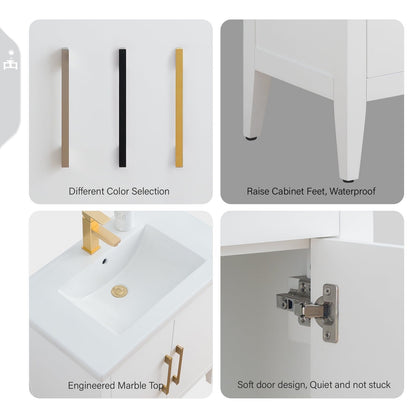 Meuble-lavabo de salle de bain Vanity Art à lavabo simple, 20, 24 ou 30 pouces, avec dessus en céramique.