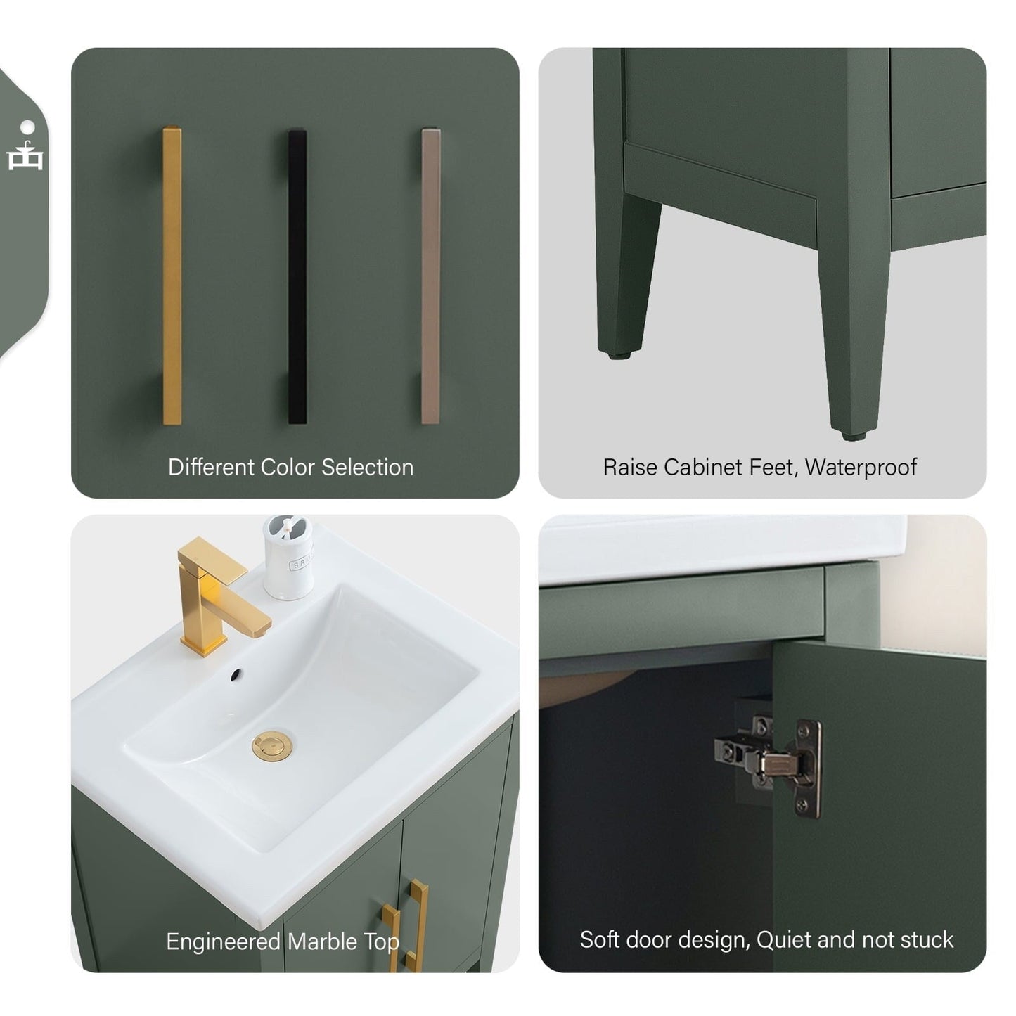 Meuble-lavabo de salle de bain Vanity Art à lavabo simple, 20, 24 ou 30 pouces, avec dessus en céramique.