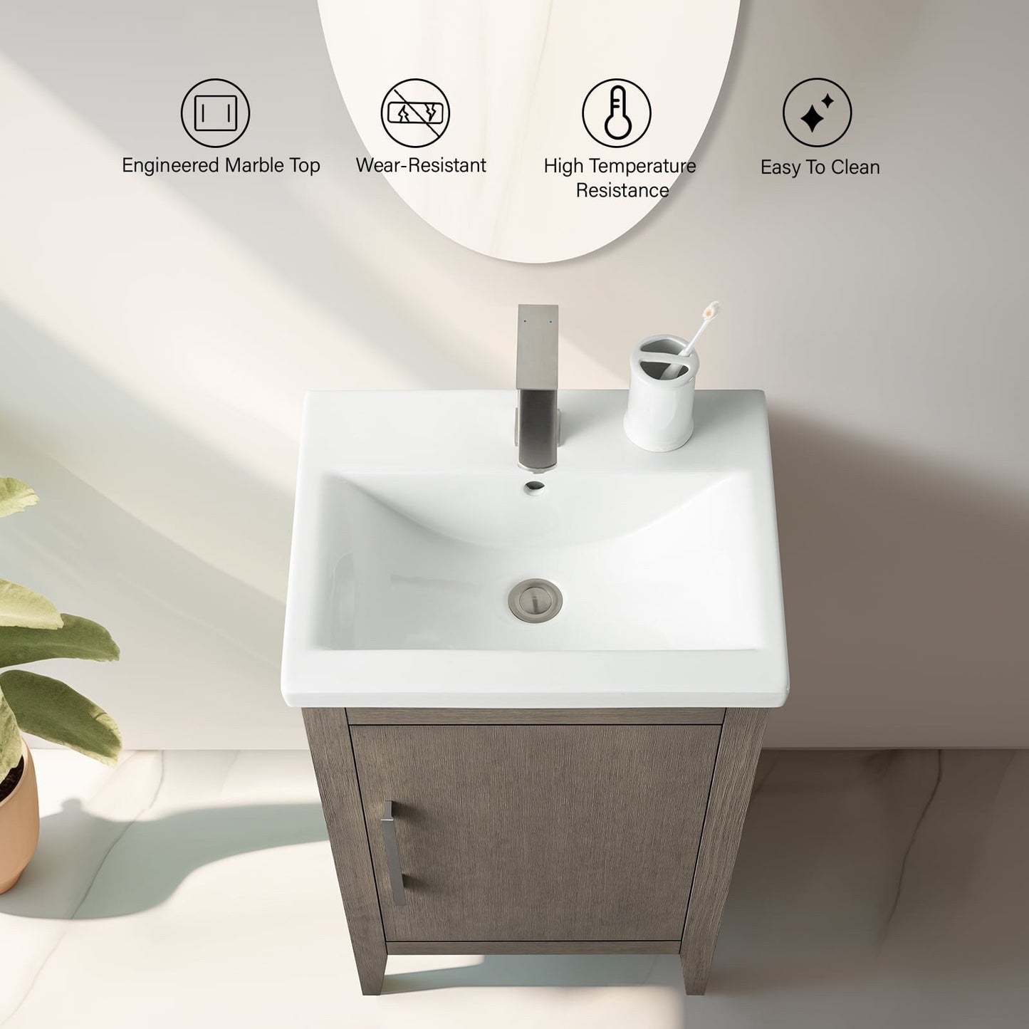 Meuble-lavabo de salle de bain Vanity Art à lavabo simple, 20, 24 ou 30 pouces, avec dessus en céramique.