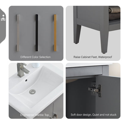 Meuble-lavabo de salle de bain Vanity Art à lavabo simple, 20, 24 ou 30 pouces, avec dessus en céramique.