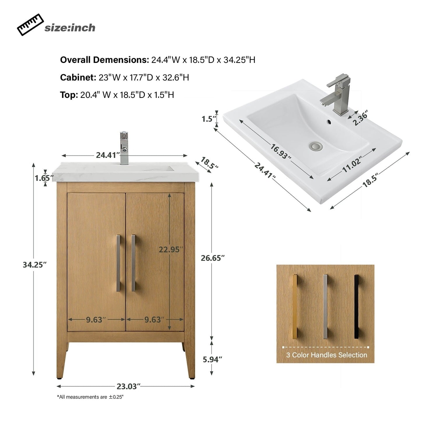 Meuble-lavabo de salle de bain Vanity Art à lavabo simple, 20, 24 ou 30 pouces, avec dessus en céramique.