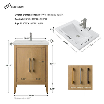 Meuble-lavabo de salle de bain Vanity Art à lavabo simple, 20, 24 ou 30 pouces, avec dessus en céramique.