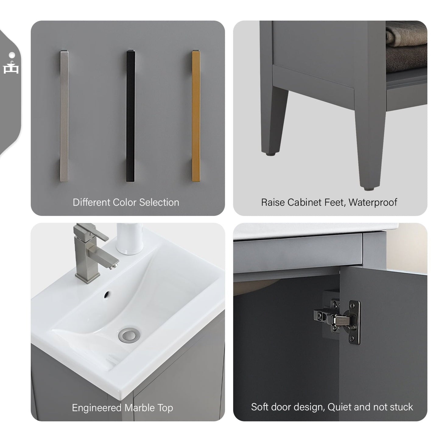 Meuble-lavabo de salle de bain Vanity Art à lavabo simple, 20, 24 ou 30 pouces, avec dessus en céramique.