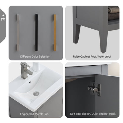 Meuble-lavabo de salle de bain Vanity Art à lavabo simple, 20, 24 ou 30 pouces, avec dessus en céramique.