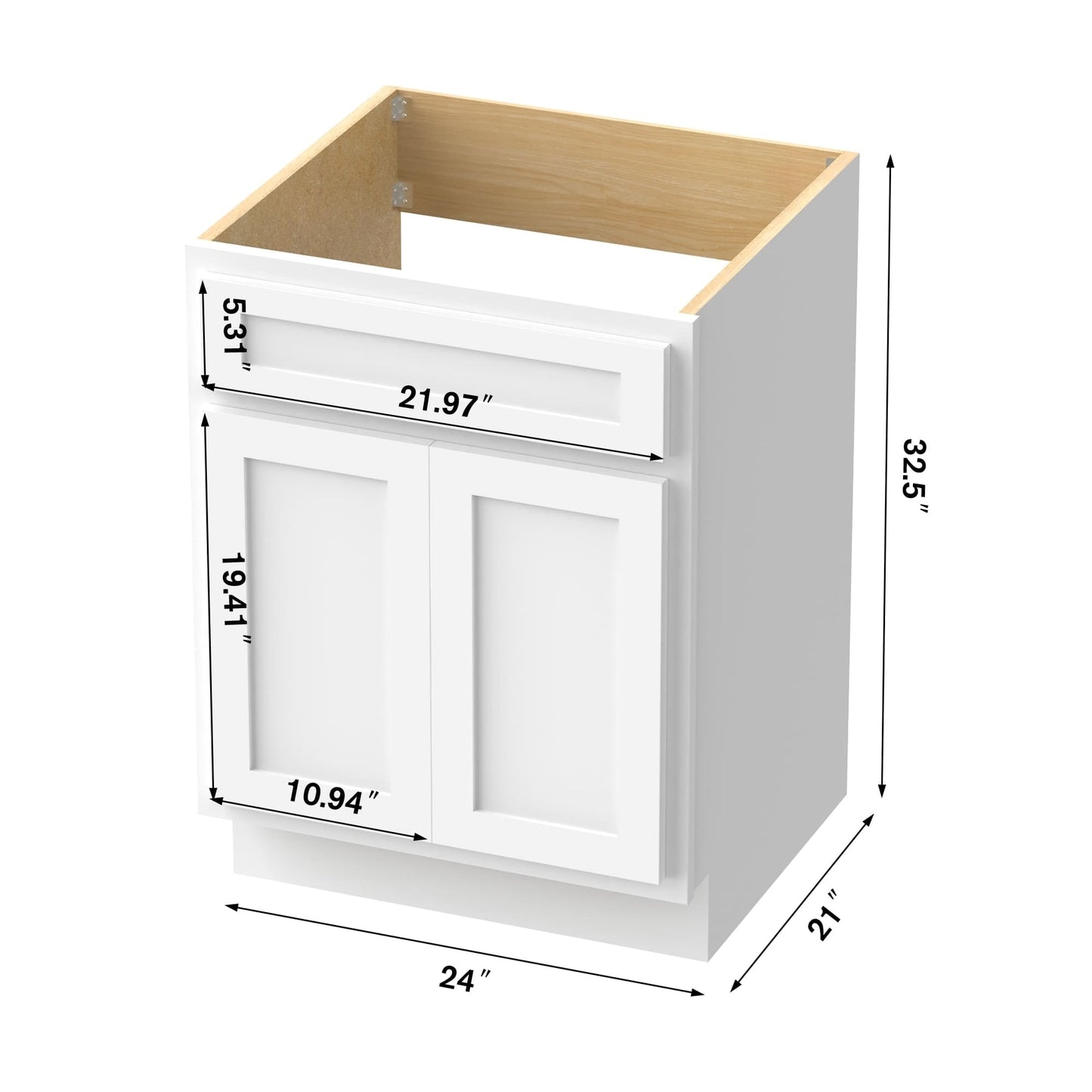 Meuble-lavabo de salle de bain Vanity Art en bois massif de 60 cm (24 pouces) avec lavabo simple.