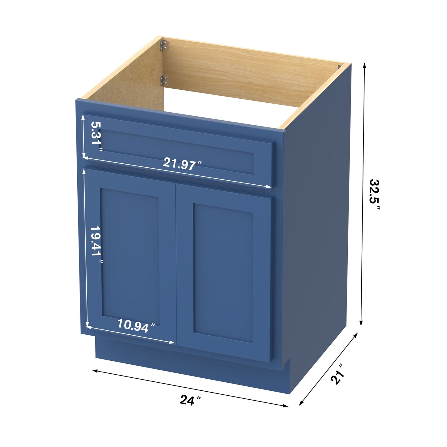 Meuble-lavabo de salle de bain Vanity Art en bois massif de 60 cm (24 pouces) avec lavabo simple.