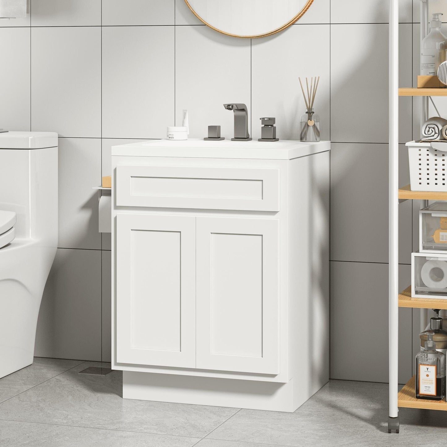Meuble-lavabo de salle de bain Vanity Art en bois massif de 60 cm (24 pouces) avec lavabo simple.