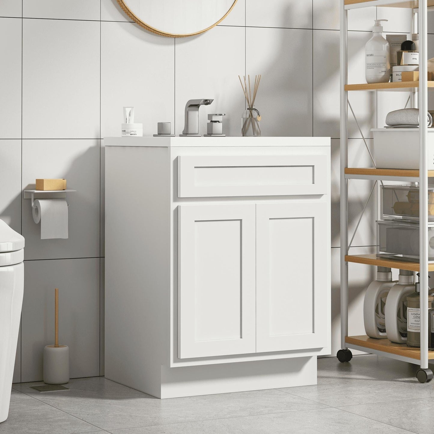 Meuble-lavabo de salle de bain Vanity Art en bois massif de 60 cm (24 pouces) avec lavabo simple.