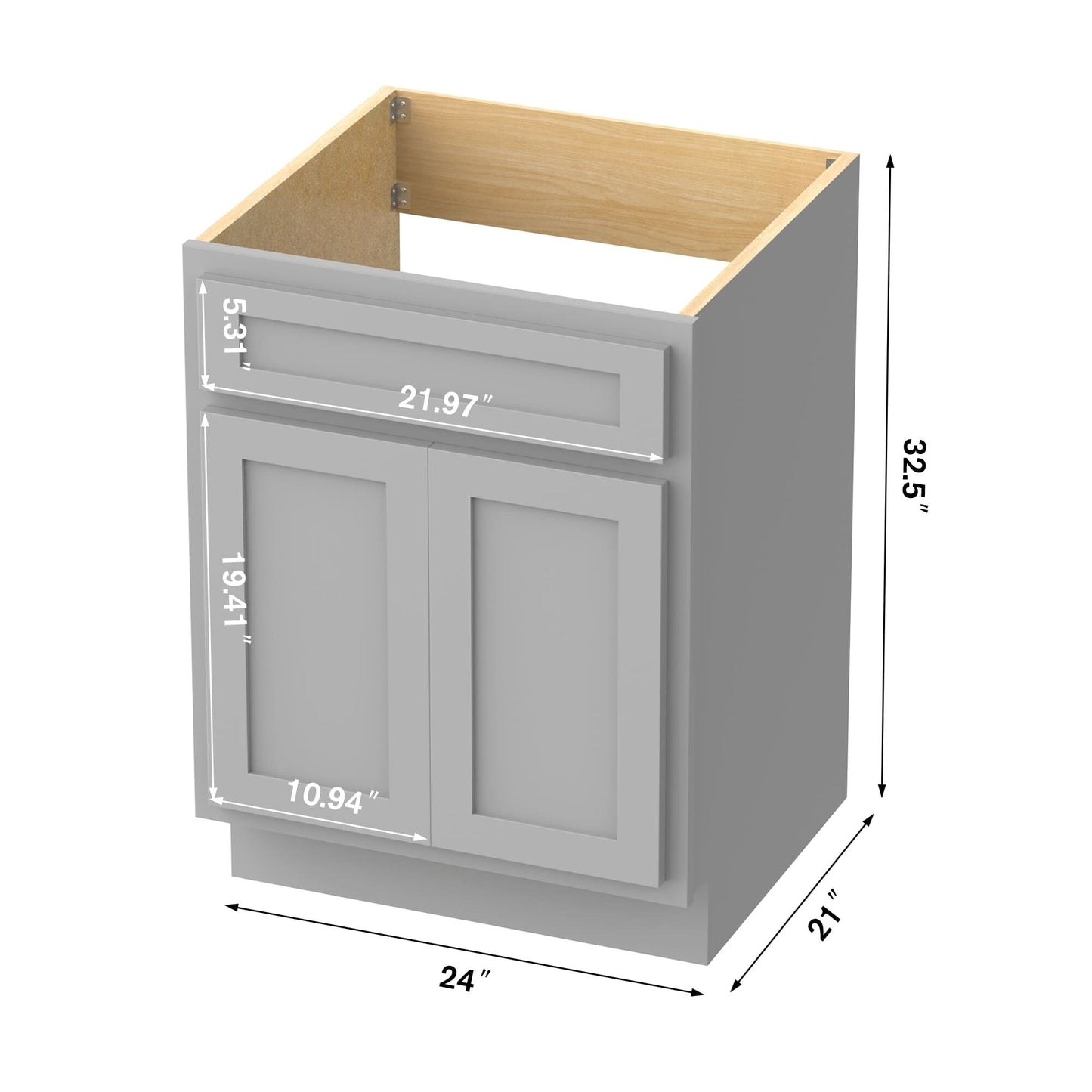 Meuble-lavabo de salle de bain Vanity Art en bois massif de 60 cm (24 pouces) avec lavabo simple.