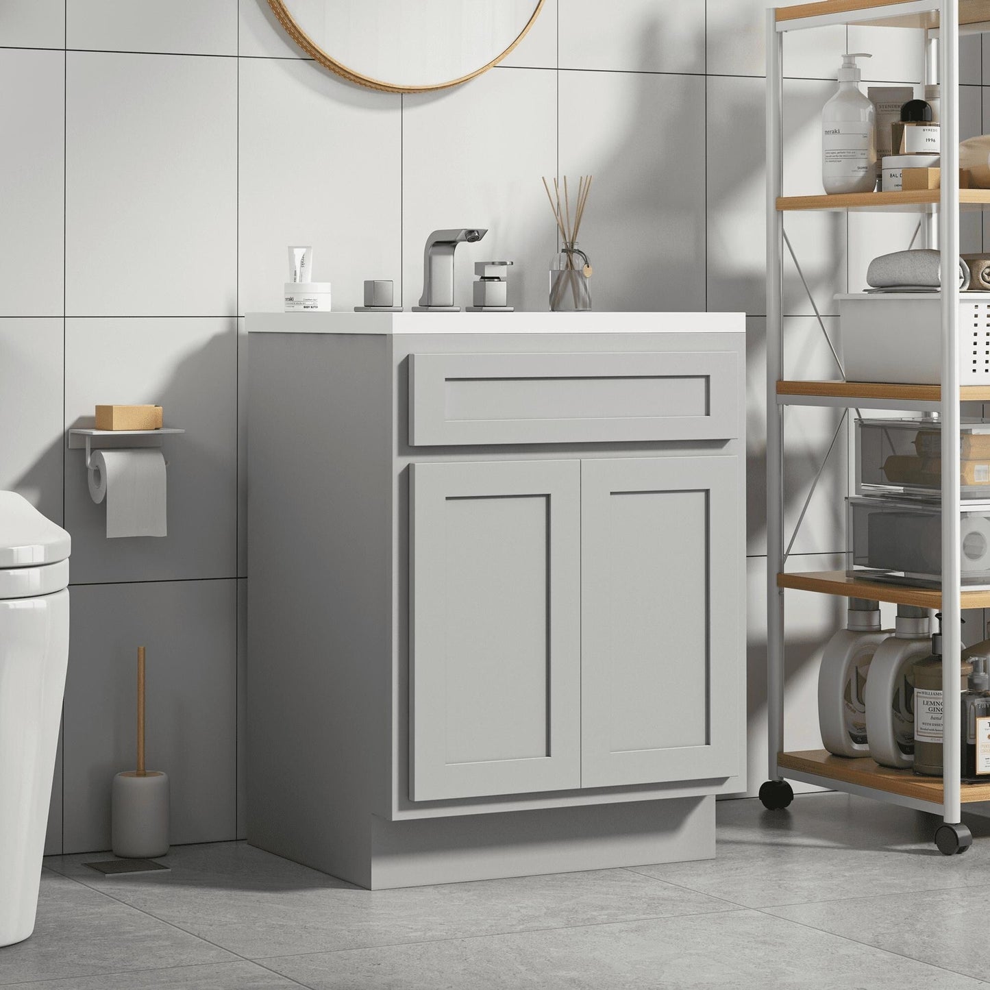 Meuble-lavabo de salle de bain Vanity Art en bois massif de 60 cm (24 pouces) avec lavabo simple.