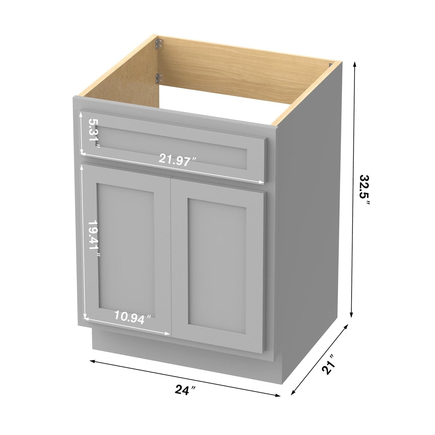 Meuble-lavabo de salle de bain Vanity Art en bois massif de 60 cm (24 pouces) avec lavabo simple.
