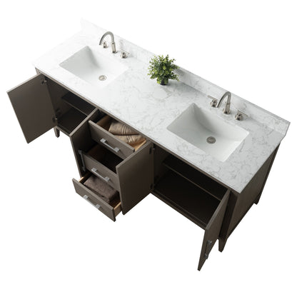 Meuble-lavabo double vasque Vanity Art 72 avec plan de travail en marbre composite.