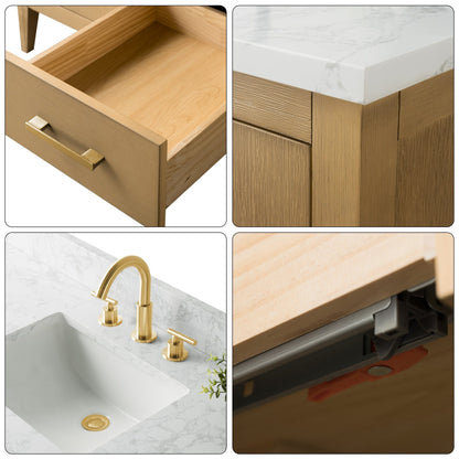 Meuble-lavabo double vasque Vanity Art 72 avec plan de travail en marbre composite.