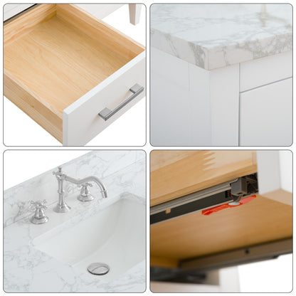 Meuble-lavabo double vasque Vanity Art 72 avec plan de travail en marbre composite.