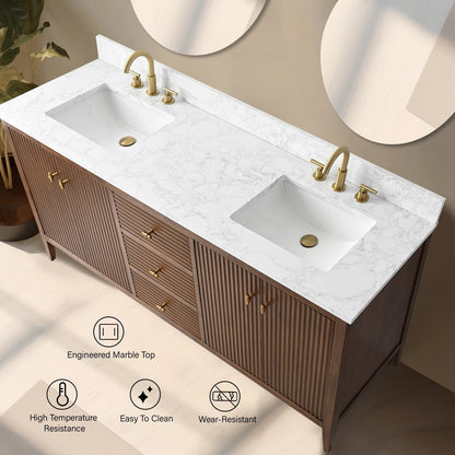 Meuble-lavabo double vasque Vanity Art 72 avec plan de travail en marbre composite.