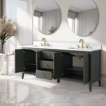 Meuble-lavabo double vasque Vanity Art 72 avec plan de travail en marbre composite.