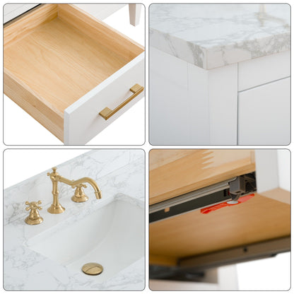 Meuble-lavabo double vasque Vanity Art 72 avec plan de travail en marbre composite.