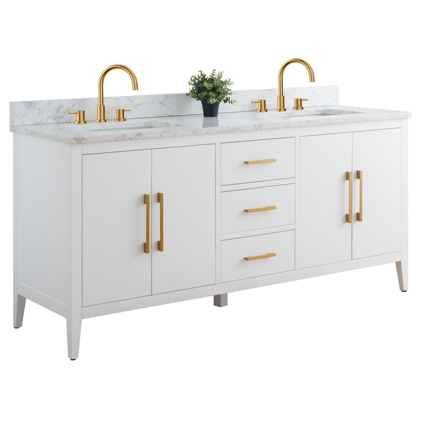 Meuble-lavabo double vasque Vanity Art 72 avec plan de travail en marbre composite.