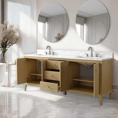 Meuble-lavabo double vasque Vanity Art 72 avec plan de travail en marbre composite.