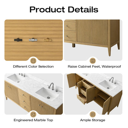 Meuble-lavabo double vasque Vanity Art 72 avec plan de travail en marbre composite.