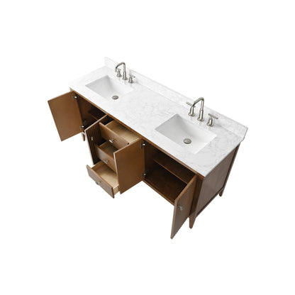 Meuble-lavabo double vasque Vanity Art 72 avec plan de travail en marbre composite.