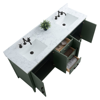 Meuble-lavabo double vasque Vanity Art 72 avec plan de travail en marbre composite.