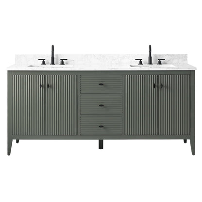 Meuble-lavabo double vasque Vanity Art 72 avec plan de travail en marbre composite.