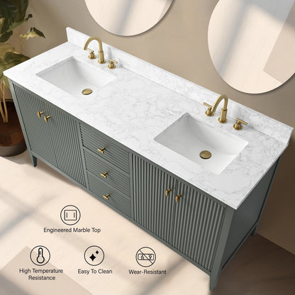 Meuble-lavabo double vasque Vanity Art 72 avec plan de travail en marbre composite.