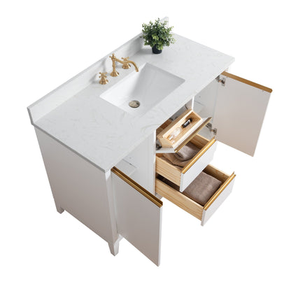 Meuble-lavabo Art pour salle de bain avec lavabo en céramique et plan de travail en marbre composite.