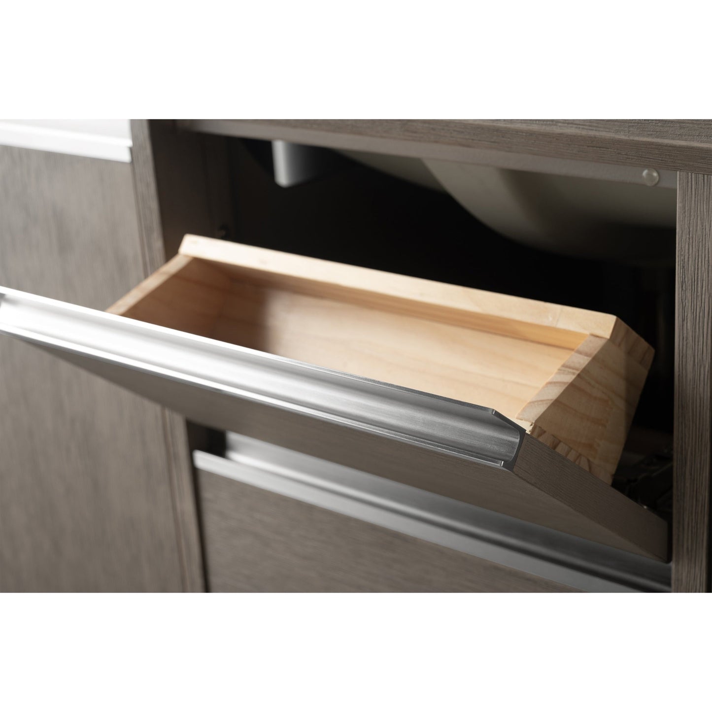 Meuble-lavabo Art pour salle de bain avec lavabo en céramique et plan de travail en marbre composite.