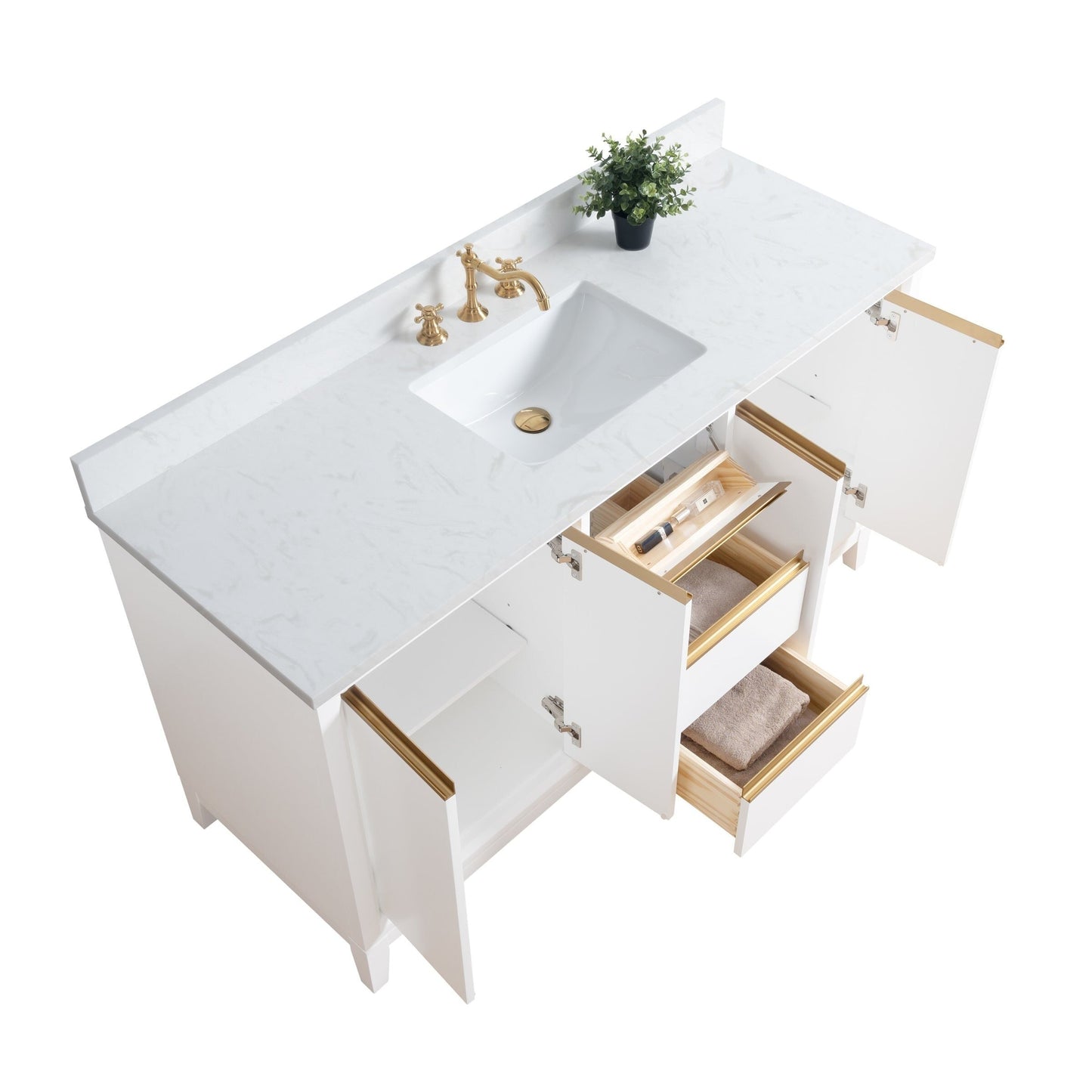 Meuble-lavabo Art pour salle de bain avec lavabo en céramique et plan de travail en marbre composite.