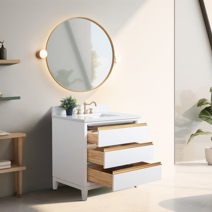 Meuble-lavabo Art pour salle de bain avec lavabo en céramique et plan de travail en marbre composite.