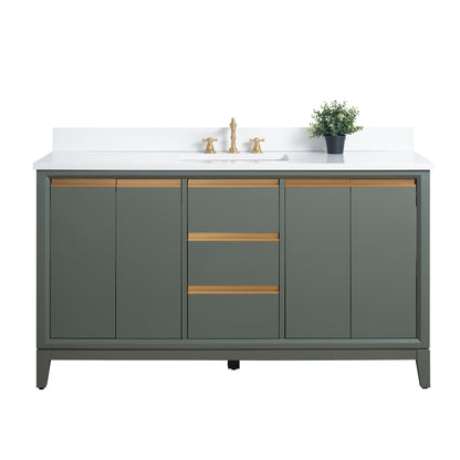 Meuble-lavabo Art pour salle de bain avec lavabo en céramique et plan de travail en marbre composite.