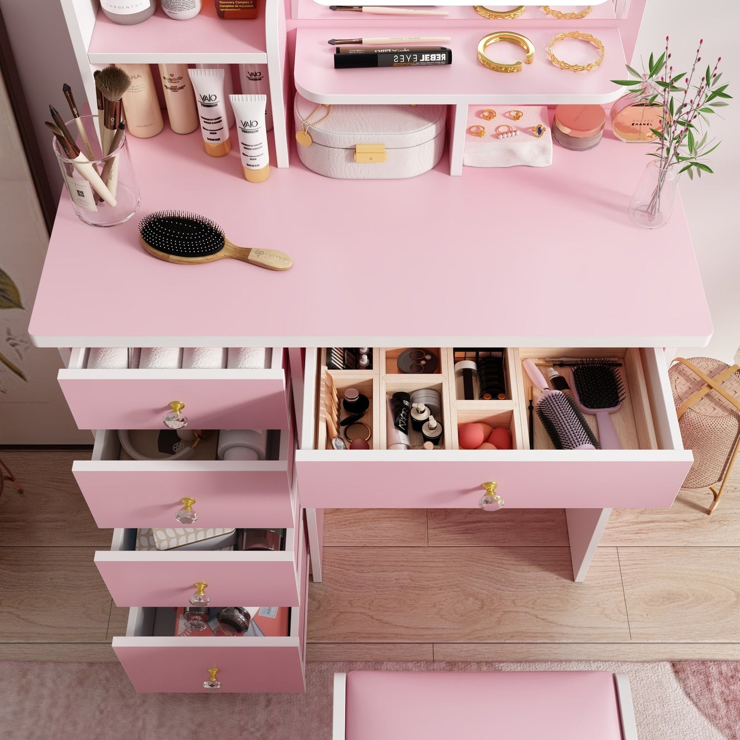 Coiffeuse avec miroir et lampe, table de maquillage avec tabouret pour la maison