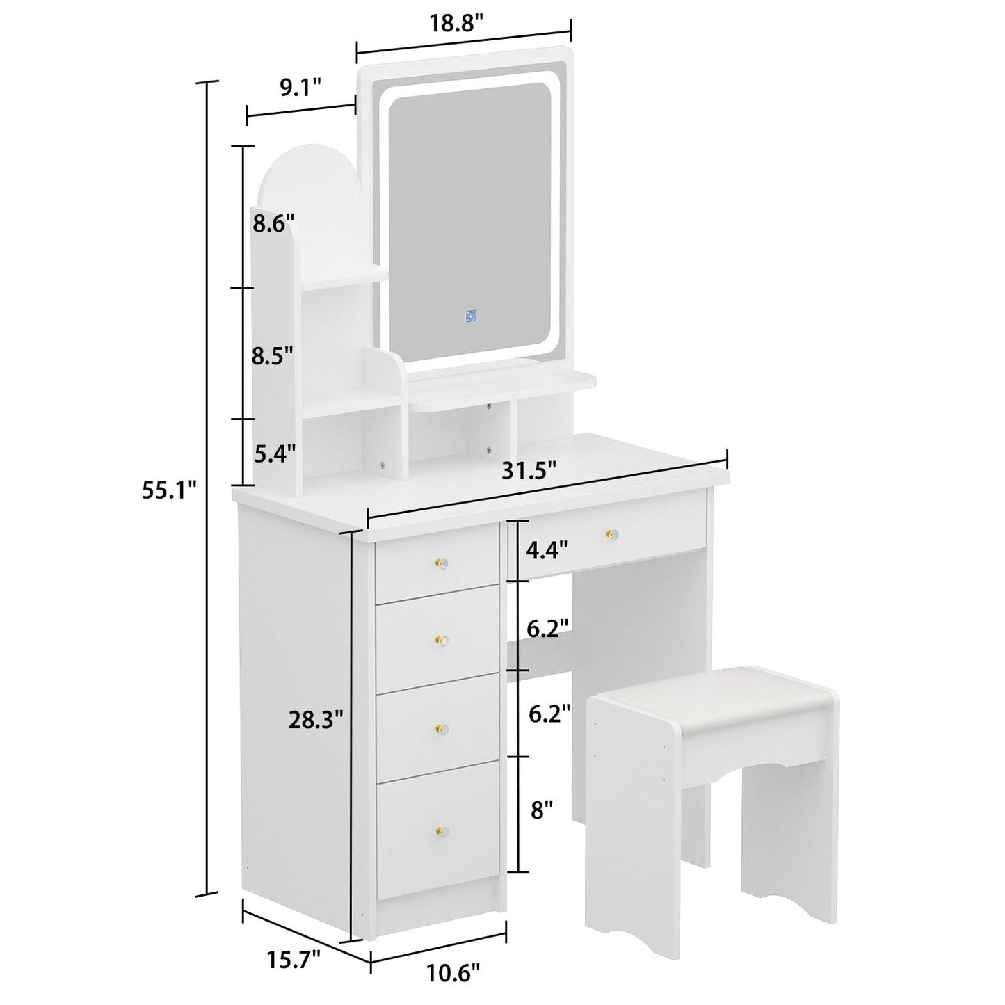 Coiffeuse avec miroir et lampe, table de maquillage avec tabouret pour la maison