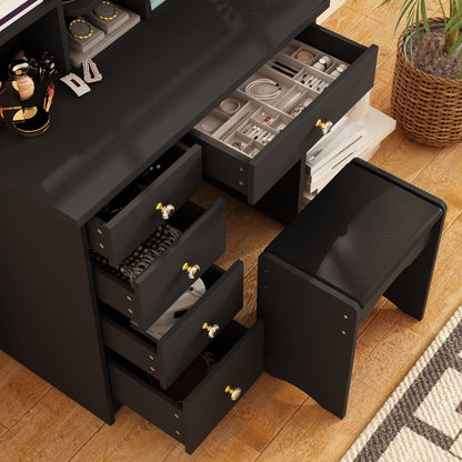 Coiffeuse avec miroir et lampe, table de maquillage avec tabouret pour la maison