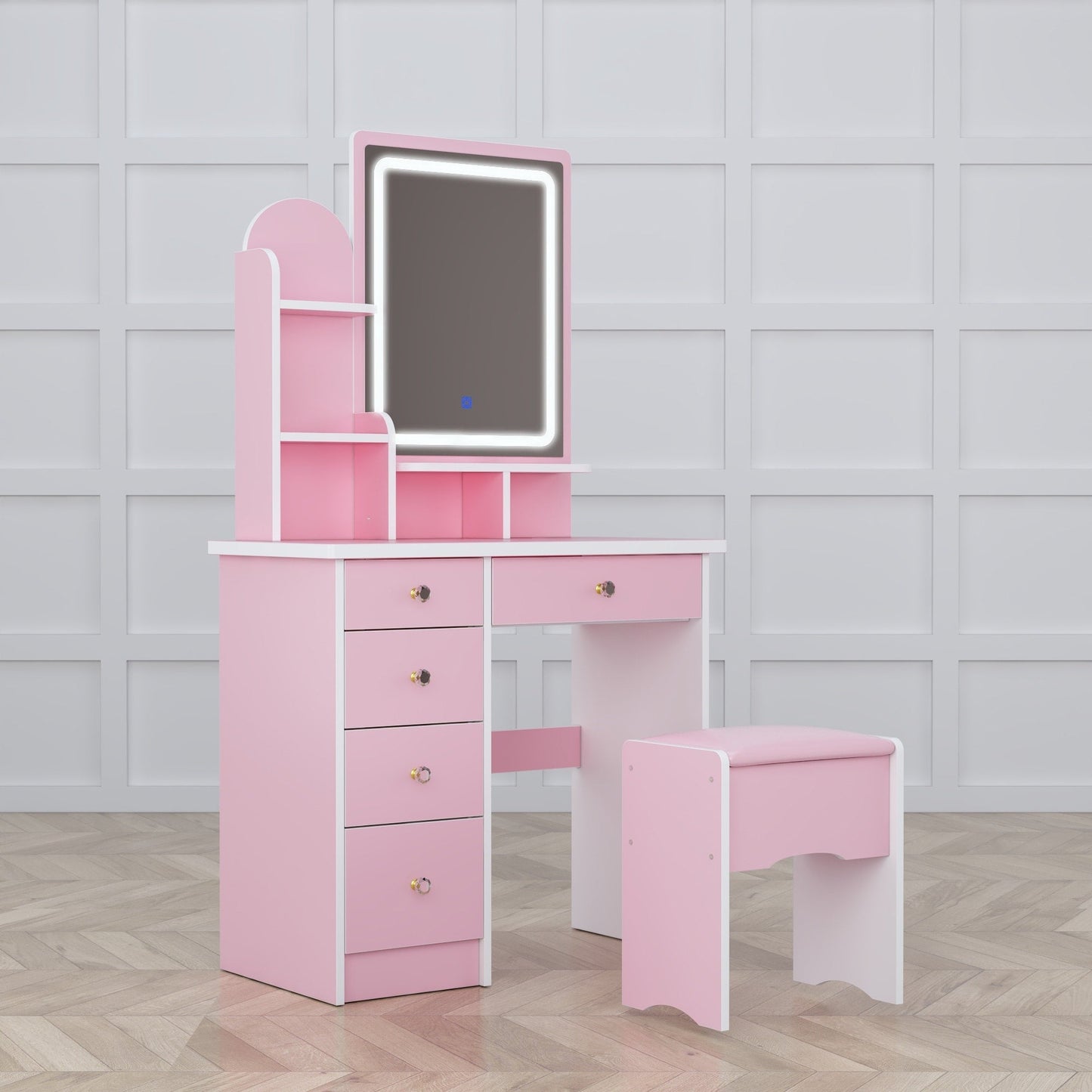 Coiffeuse avec miroir et lampe, table de maquillage avec tabouret pour la maison