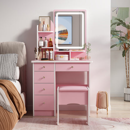 Coiffeuse avec miroir et lampe, table de maquillage avec tabouret pour la maison