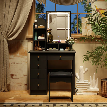 Coiffeuse avec miroir et lampe, table de maquillage avec tabouret pour la maison
