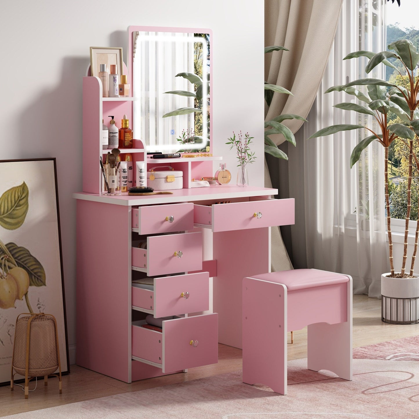 Coiffeuse avec miroir et lampe, table de maquillage avec tabouret pour la maison