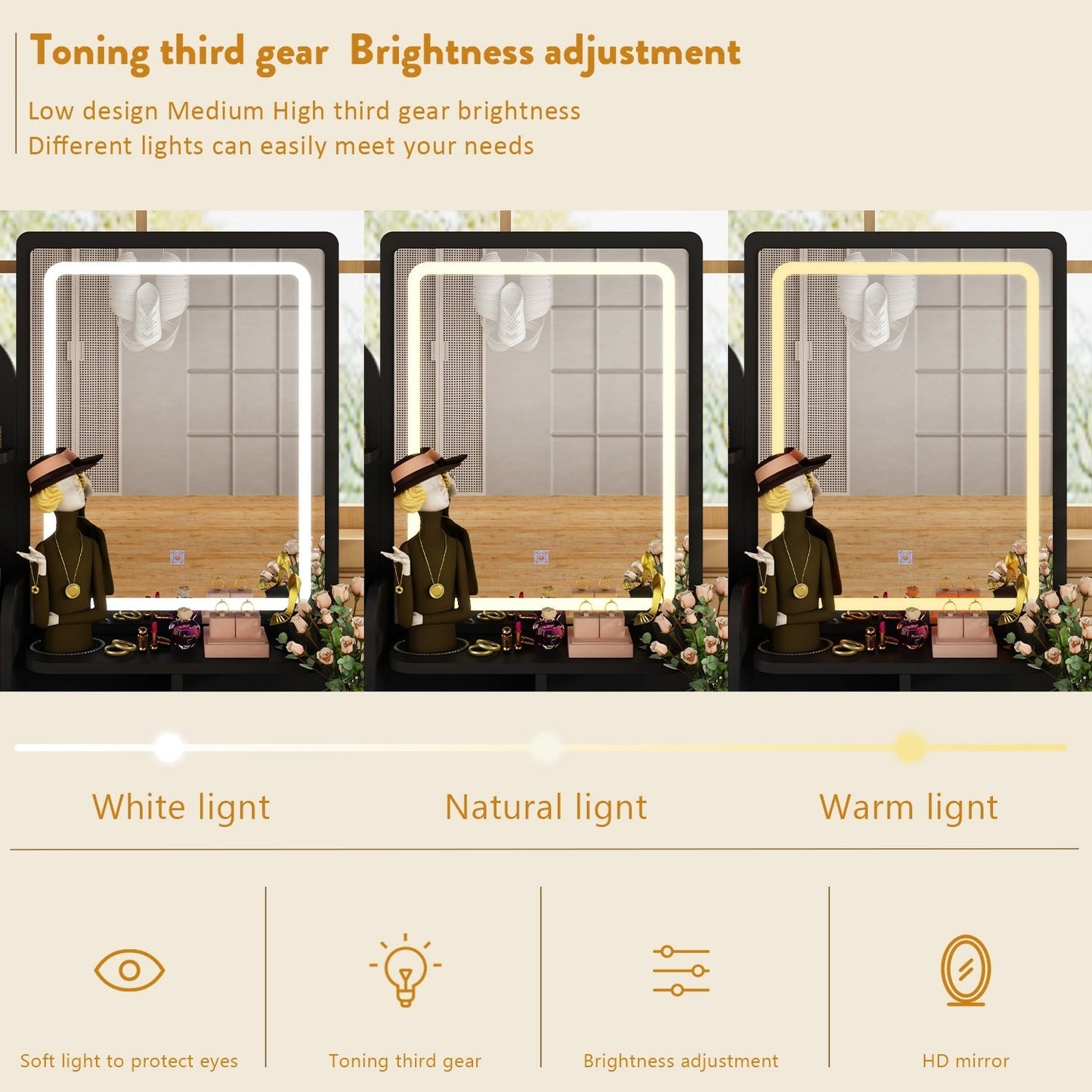 Coiffeuse avec miroir et lampe, table de maquillage avec tabouret pour la maison