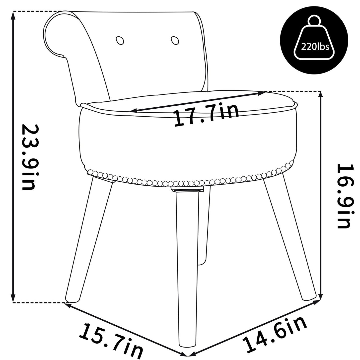 VEIKOUS Makeup Vanity Stool Chair with Low Back and Wood Legs-17.3 x 15.7 x 25.1