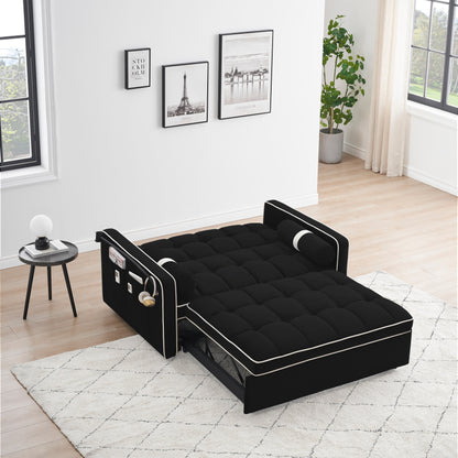 Velvet Convertible 55'' 2-Seater Sleeper Sofa with Pull-Out Bed, Adjustable Recline, Side Pockets, and Phone Holder