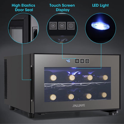 Refroidisseur de boissons polyvalent pour 8 bouteilles (46 - 66°F) : Design élégant et fonctionnement ultra silencieux pour un usage domestique.