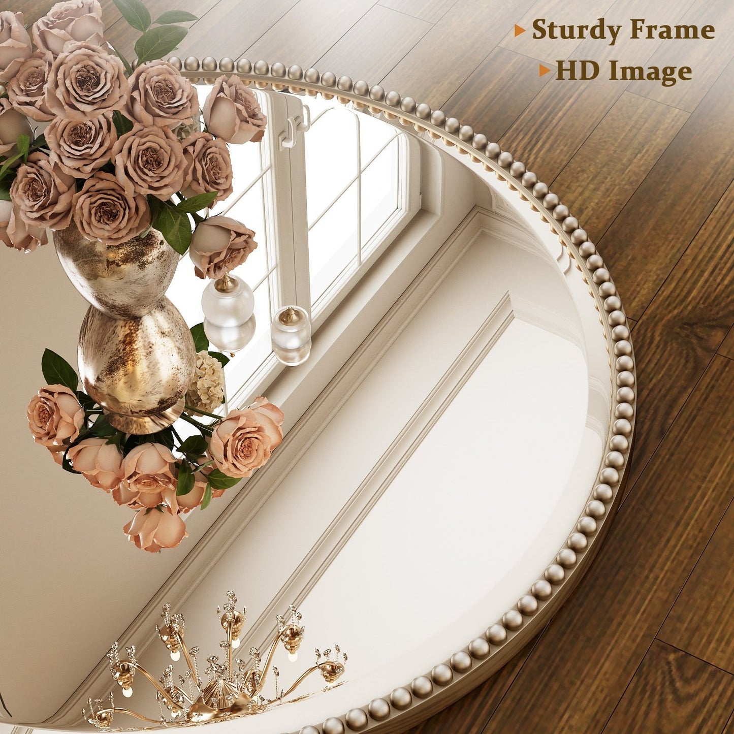 Vintage Round Bathroom Mirror with Beaded Frame