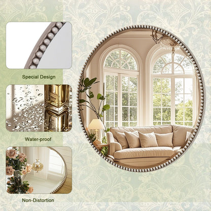 Vintage Round Bathroom Mirror with Beaded Frame