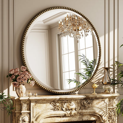 Vintage Round Bathroom Mirror with Beaded Frame